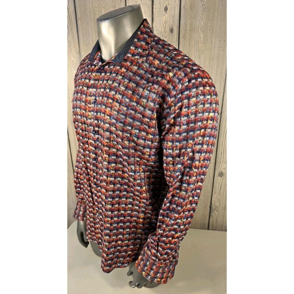 Visconti Black Shirt Mens 2XL Check Geometric Print Flip Cuff Button Down